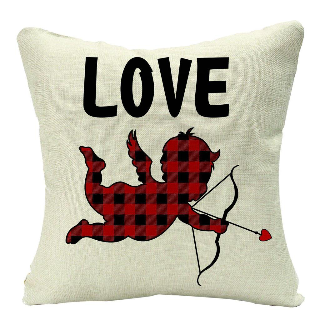 Plaid Valentine's Day Theme Linen Pillow Cover Home Sofa Pillow Cushion Hair Cover