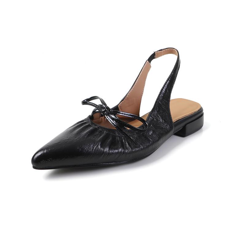 Fashion New Summer Sandals Split Leather Pointed Toe Sandals for Women Low Heels Fashion Bow Sandals Breathable Ladies Shoes Women