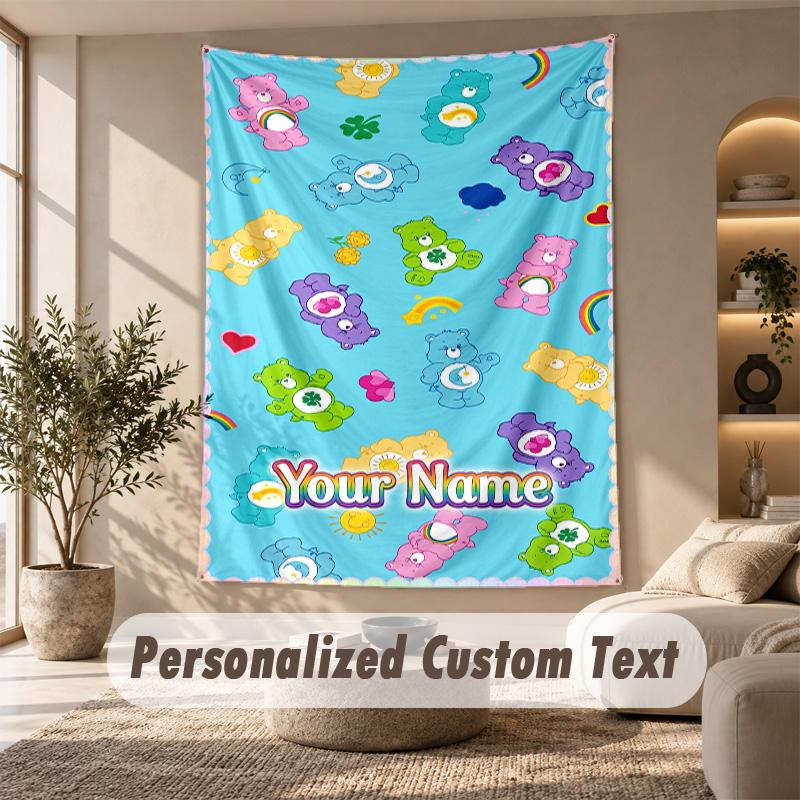 Care Bears Tapestry, Personalized Custom Text, Wall Hanging Tapestry For Living Room Home Wall Decor