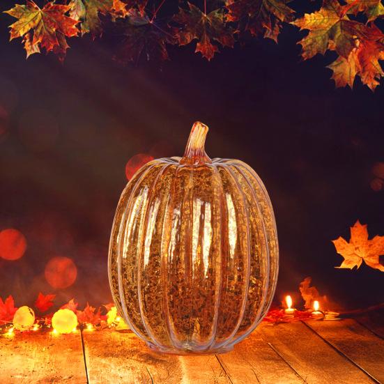 Glass Pumpkin Lights LED Lighted Pumpkin Fall Thanksgiving Table Centerpiece for Bedroom Bathroom Hallway Home Decoration