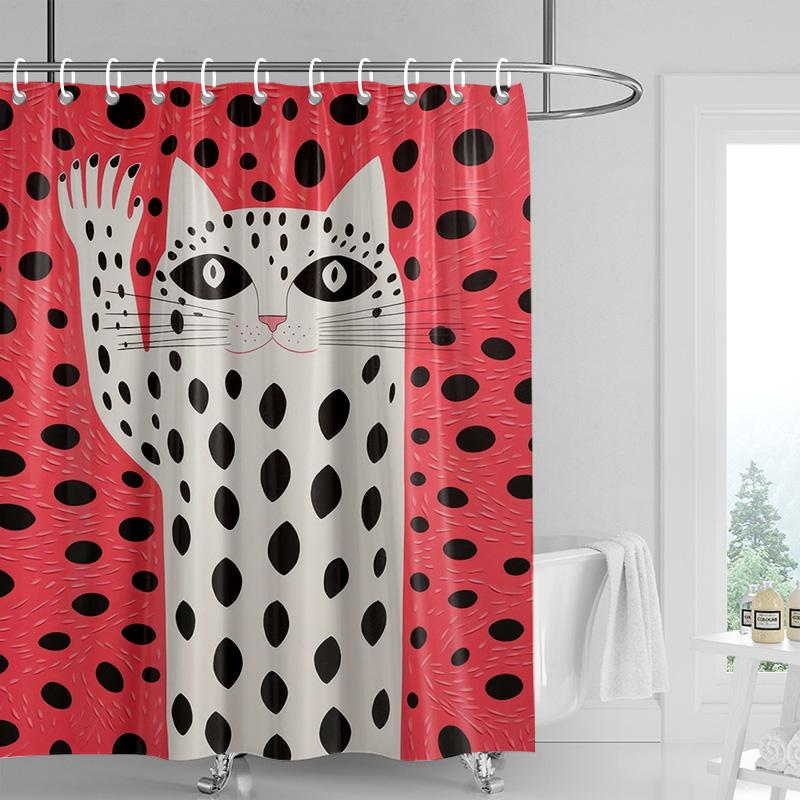

Pink Cat Shower Curtain, Black Spots & Multicolor Dots Design, Waterproof Bathroom Decor For Modern & Playful Homes W60H190(CM)-1 Pcs