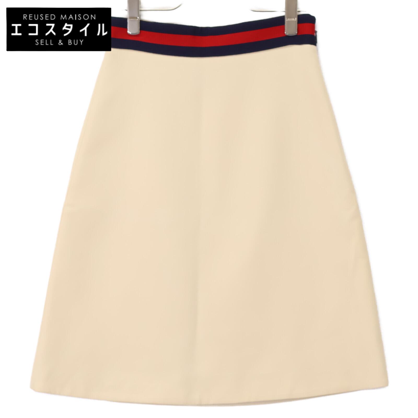 

GUCCI 448613 ZHM88 Beige Wool x Silk Grosgrain Web A-line Medium Skirt skirt 38 creamUsed