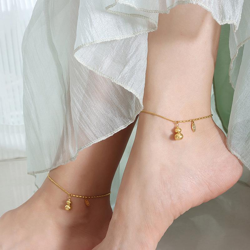 Niche Casual Style Small Gourd Pendant Lucky Oval Piece Design Necklace Bracelet Anklet Jewelry Set
