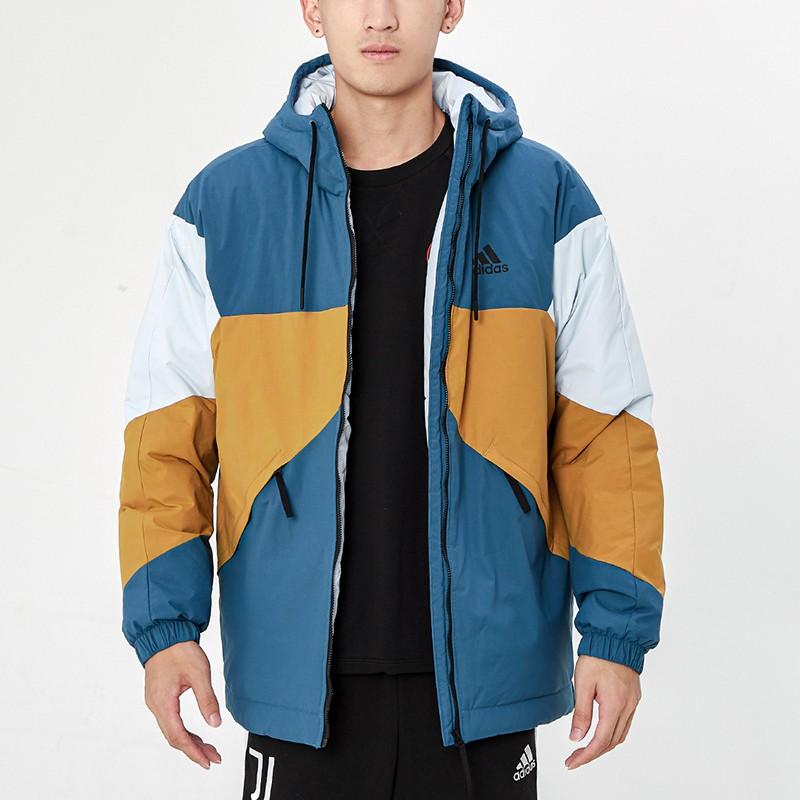 adidas Giacca Calda in Cotone con Patchwork Color Block Uomo Capispalla Blu Militare GT7396