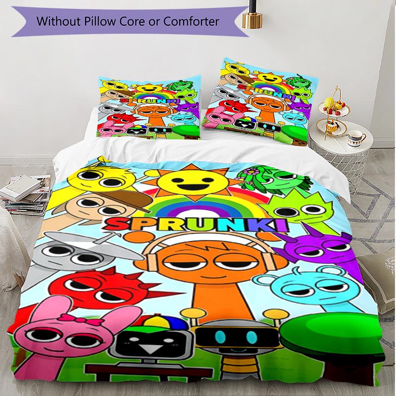 3pcs Duvet Cover Set (1*Duvet Cover + 2*Pillowcase, Without Core), Sprunki Game Print Soft All‑Season Bedding Set, Home Bedroom Decor Gift