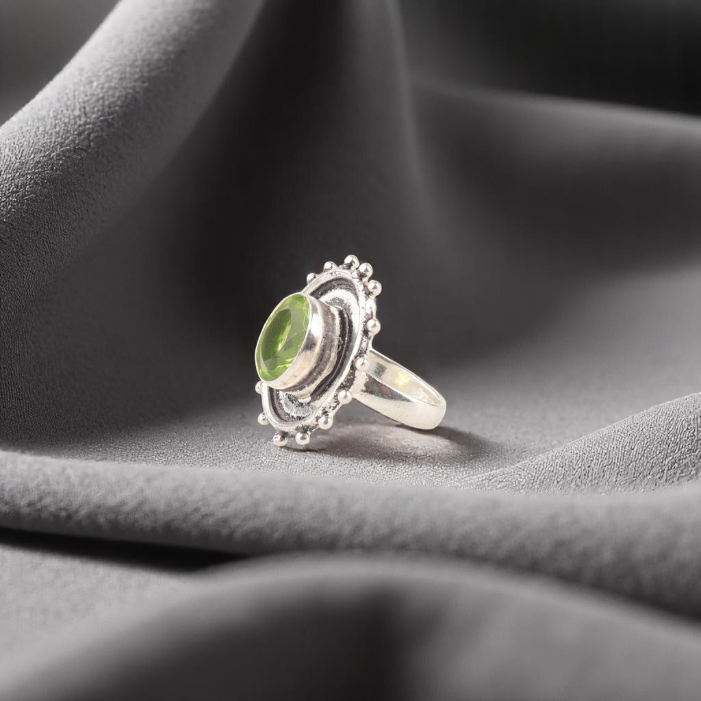 Green Peridot Gemstone 925 Sterling Silver Jewelry Handmade Ring Gift For Her RR-49-15
