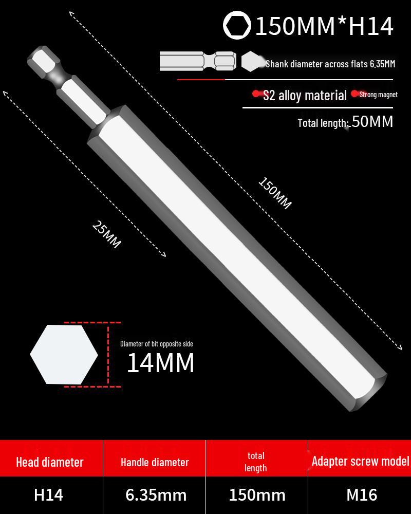 Hexagonal Screwdriver Bit Extension for Electric and Air Screwdrivers