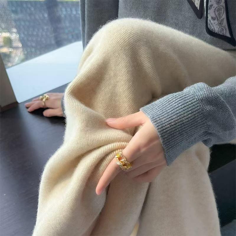 Women's 100% Australian Wool Wide-Leg Pants - Extra Long Cashmere Knit for Autumn/Winter