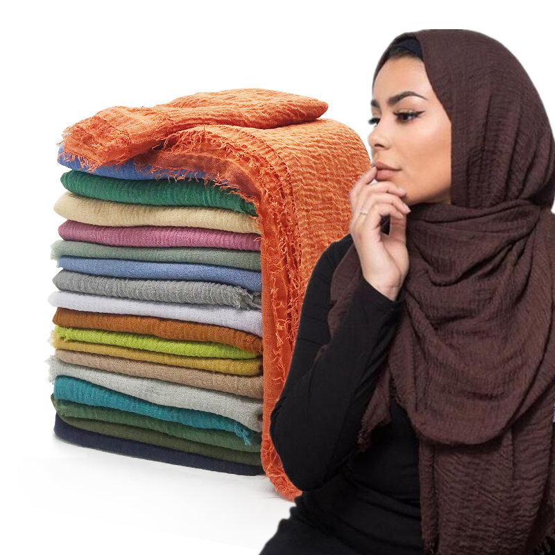 Muslim Fashion Women Crinkle Hijab Scarf Soft Solid Head Scarves Turban Shawls and Wraps Hijab femme musulman kopftuch