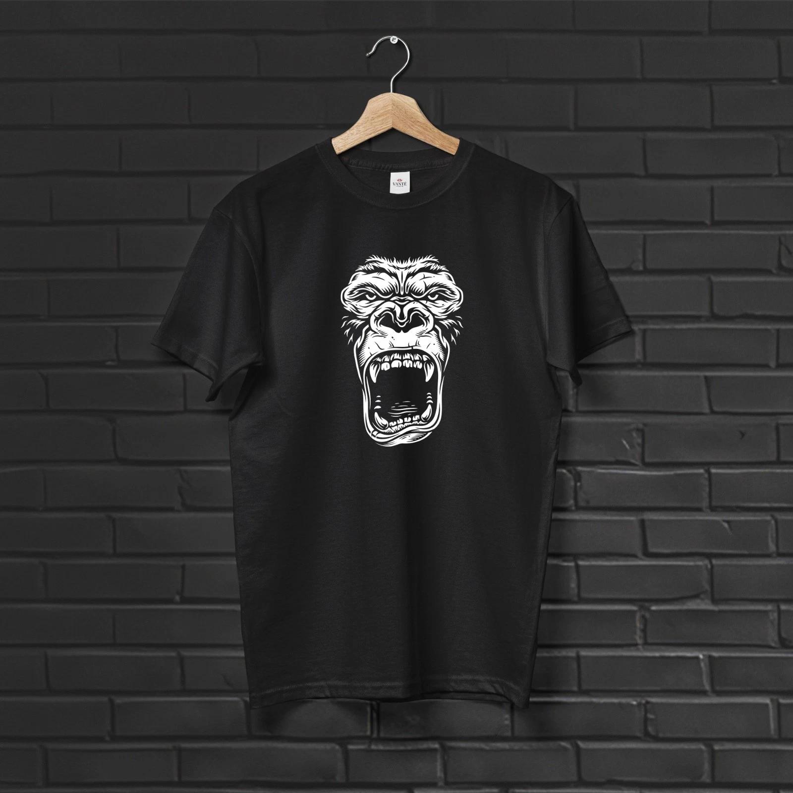 Aggressive Gorilla Head T-Shirt, Silverback Ape Graphic Tee L