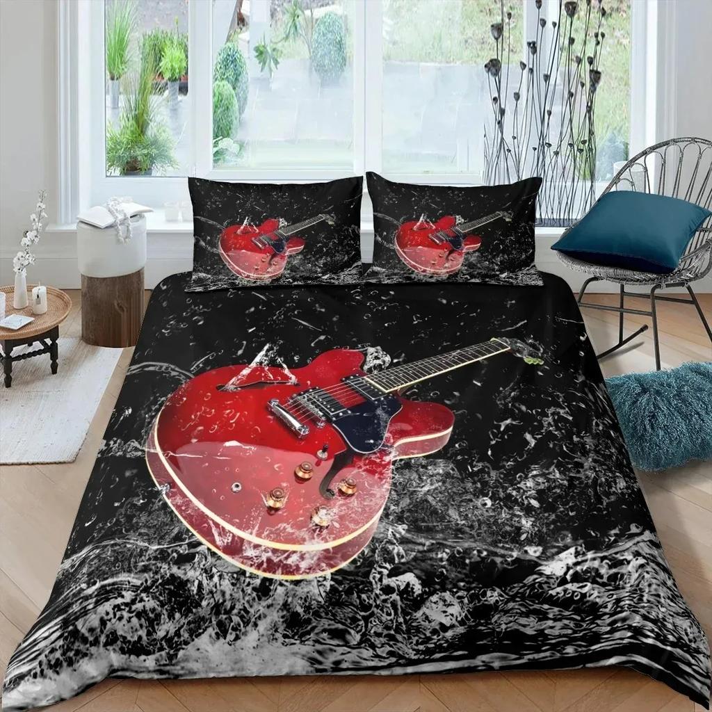 Rock Music King Queen Duvet Cover Electric Guitar Punk Style Bedding Set Youth Fashion Hip Hop 3D Polyester Comforter Cover