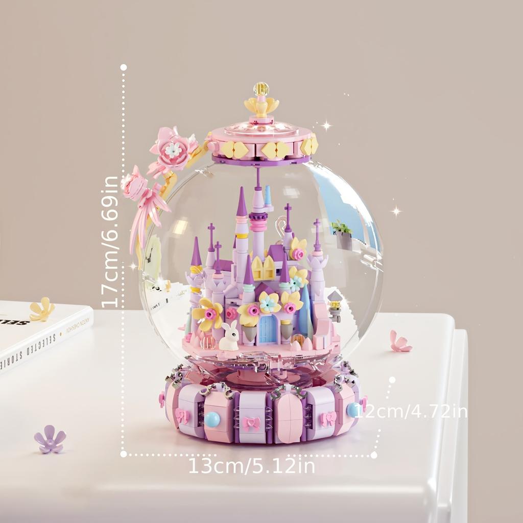 Fairy Tale Crystal Ball Castle Blocks Pink Puzzle Toy Magical Orb Floral Gift for Girls Birthday Christmas Gift for Youngster