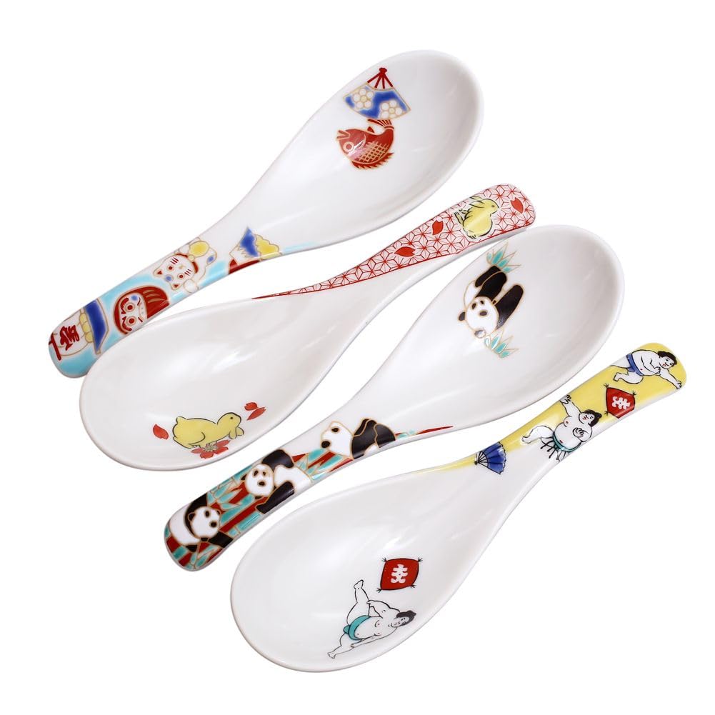 Kutani Traditional Spoon with Rabbit Gift for Wedding Favors Japanese-made ware/Kutani Gosai/Hokuriku craft/Cute Design, 14cm,
