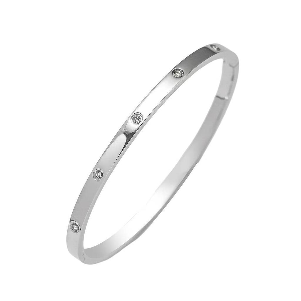 European & American Titanium Steel Hollow Electroplated Bangle with Diamonds - Versatile Stainless Steel Women's Fashion Jewelry
