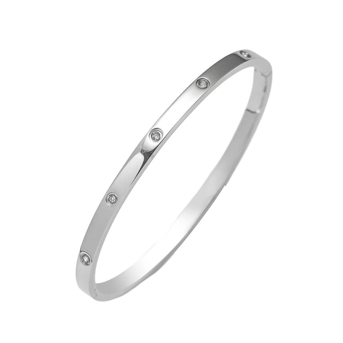 

Европейский и американский браслет-манжета из титановой стали с гальваническим покрытием и бриллиантами - Универсальные женские модные украшения из нержавеющей стали