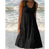 Women's Beach Dress: Sleeveless, Round Neck, Patchwork, Wide Hem, 7 Colors, 8 Sizes