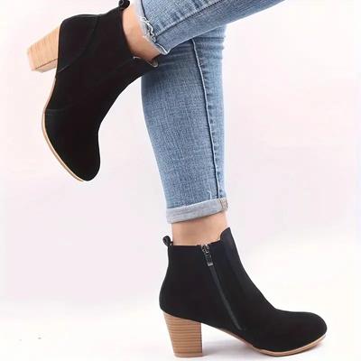 New Fashionable Solid Color Warm Sexy High Heel Short Boots Winter Casual Side Zipper Comfortable and Elegant Women's Shoes