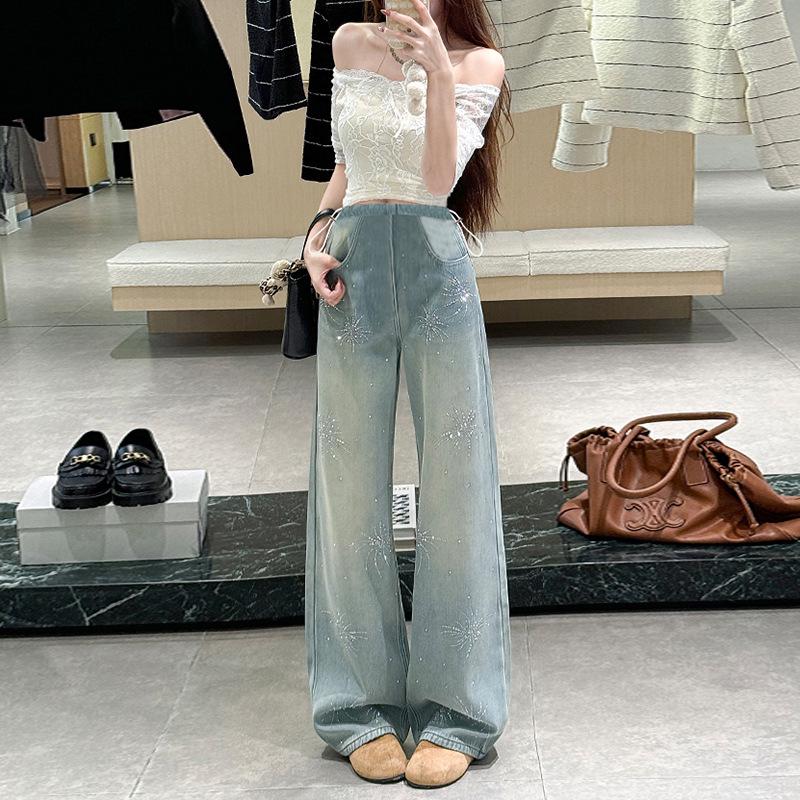 2026 Spring Korean Style Blue Straight-Leg Retro Maternity Denim Pants M
