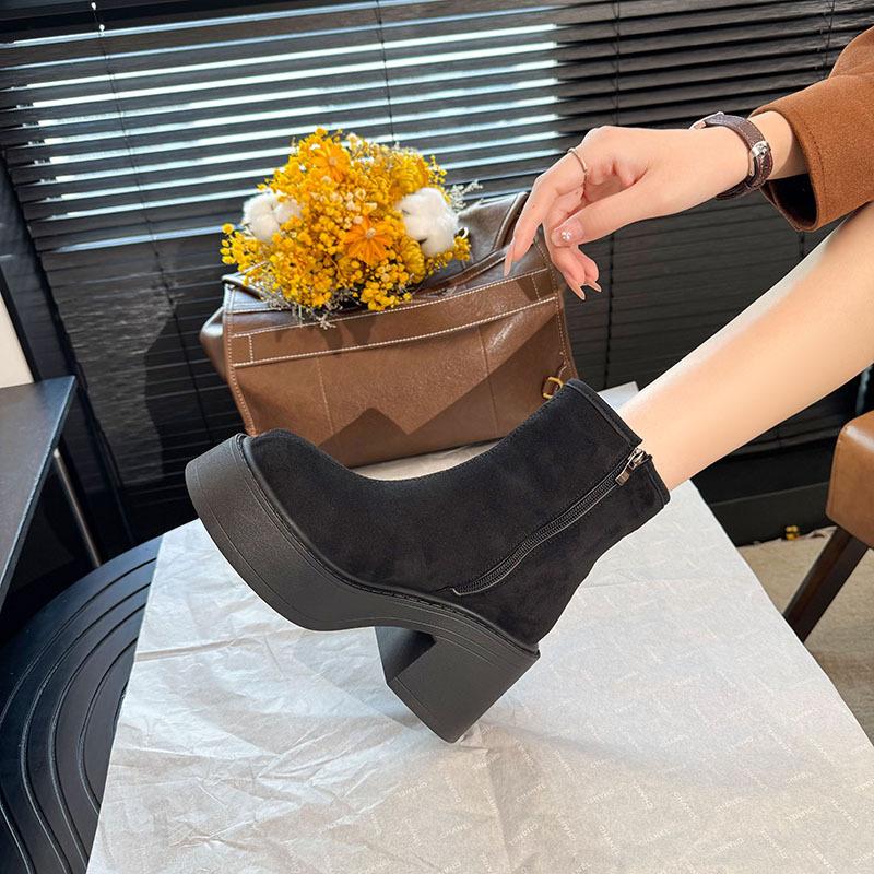 Thick-soled suede Martin boots women's autumn 2025 new thin side zipper thick heel British high heel fashion boots