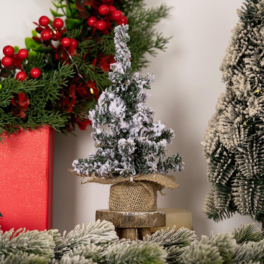 20/30cm Flocked Christmas Small Tree Lifelike Plastic Artificial Xmas Pine Tree Children Gifts Christmas Decorations Mini Tree
