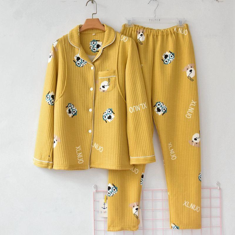 

Women s Warm Air Layer Pregnant Women s Confinement Spring and Autumn Pajamas Yellow XL