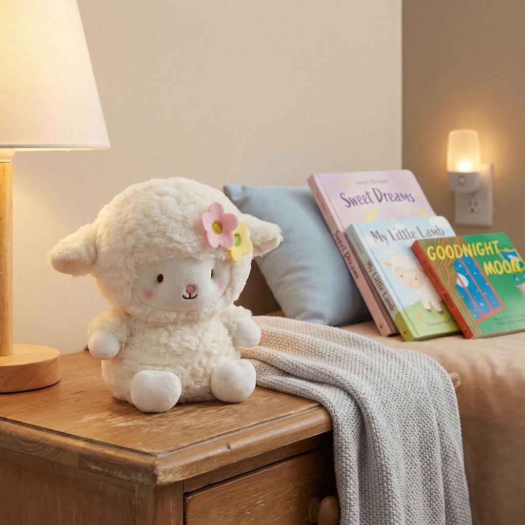 Plush Stuffed Animal Soft Toy Lamb Design with Floral Decoration Suitable for Children and Collectors Gift or Home Decoration