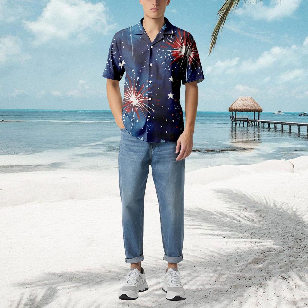 Uformell løs kortermet skjorte for menn Motetrykt skjortetopp