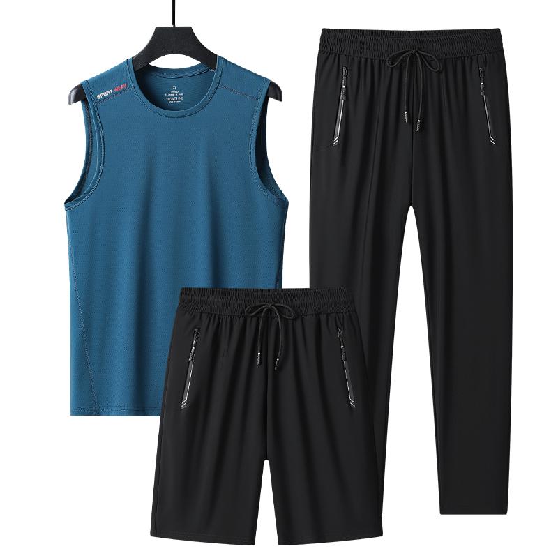 Ice Silk Vest Three-piece Set For Men, Breathable Short-sleeved Ice Silk Pants, Men s Sports Suit, Men s Cool And Sweat-wicking Breathable 2XL зелёный