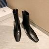 2025 autumn and winter new elastic leather invisible height increase women's shoes women's boots short boots zipper fashion boots thick heel fashion