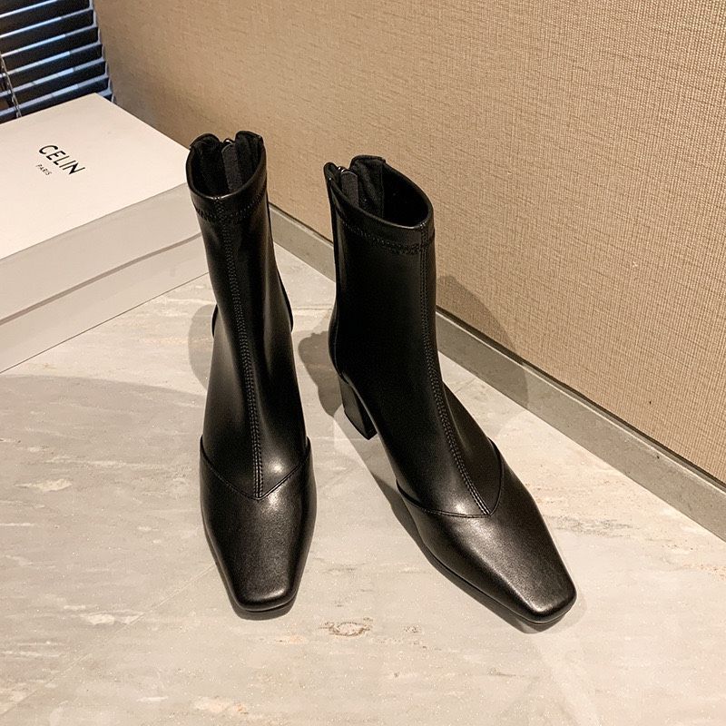 2025 autumn and winter new elastic leather invisible height increase women's shoes women's boots short boots zipper fashion boots thick heel fashion