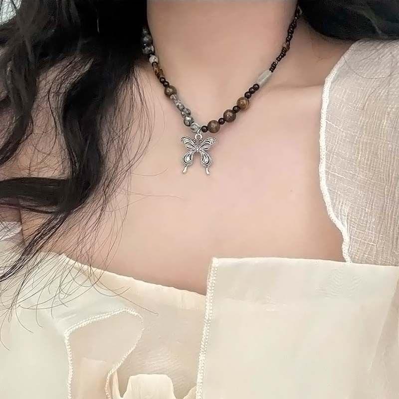 

Meier Ethnic retro beaded butterfly necklace women s new chinoiserie vintage accessories ins hip hop cool