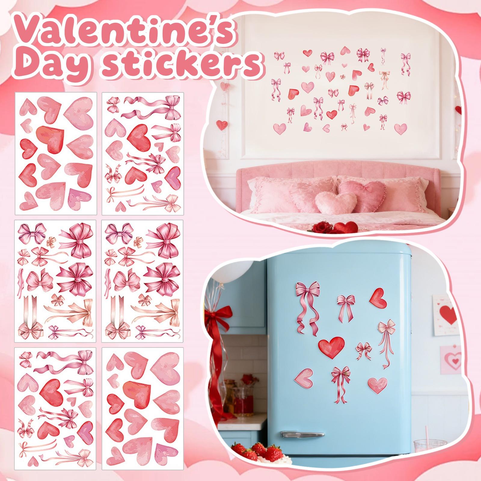 

6 Sheets Bow Wall Stickers, Cute Room Bedroom Decoration Watercolor Bow Wallpaper Girl Bowknot Wall Paper Decals Accessories For Family Party Wedd One Size