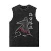 Anime Print Vintage Washed Short-Sleeved Vest Trendy Loose Round-neck Men Women Sleeveless T-shirt  Unisex Tank Top