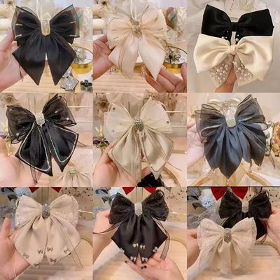 Hairpin Satin Fabric Decorated Bow  Black Large Size Hairpin Accessories For Women Girls