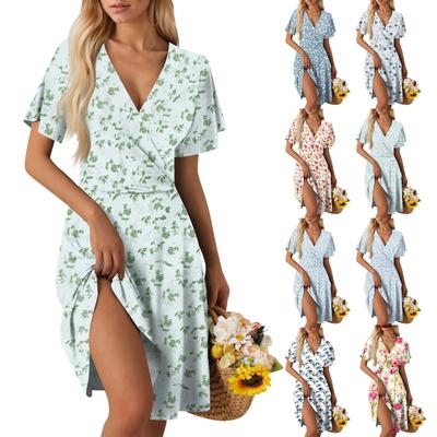 Women's Summer Dress Loose Beach Vacation Casual Deep V Neck Vest Dress Elegant Shirt Dress
