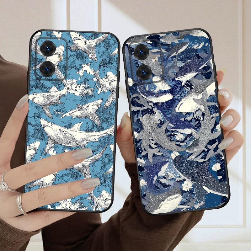 Cartoon Blue Shark For Moto Edge 40 50 Neo 5G E 14 15 G04 G05 4G G24 G34 G35 G54 POWER G55 G75 G84 85 silicone soft phone case
