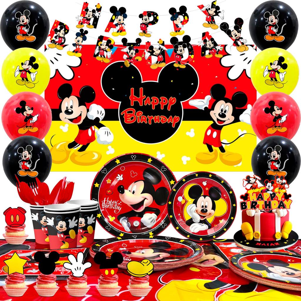 112 Pcs Cartoon Birthday Party Supplies, Cartoon Birthday Decorations and Party Tableware Set - Cartoon Birthday Plates Cups Napkins Banners Balloons