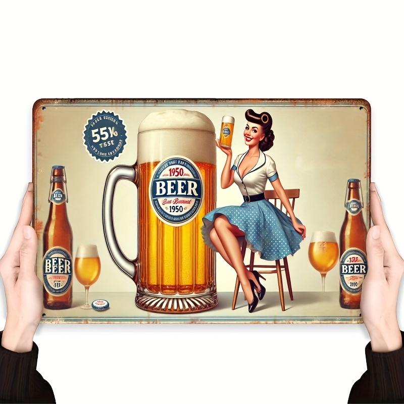 Vintage Beer Wall Sign Retro Metal Poster with Cheerful Theme for Kitchen Bar Man Cave Garage or Office Decor K