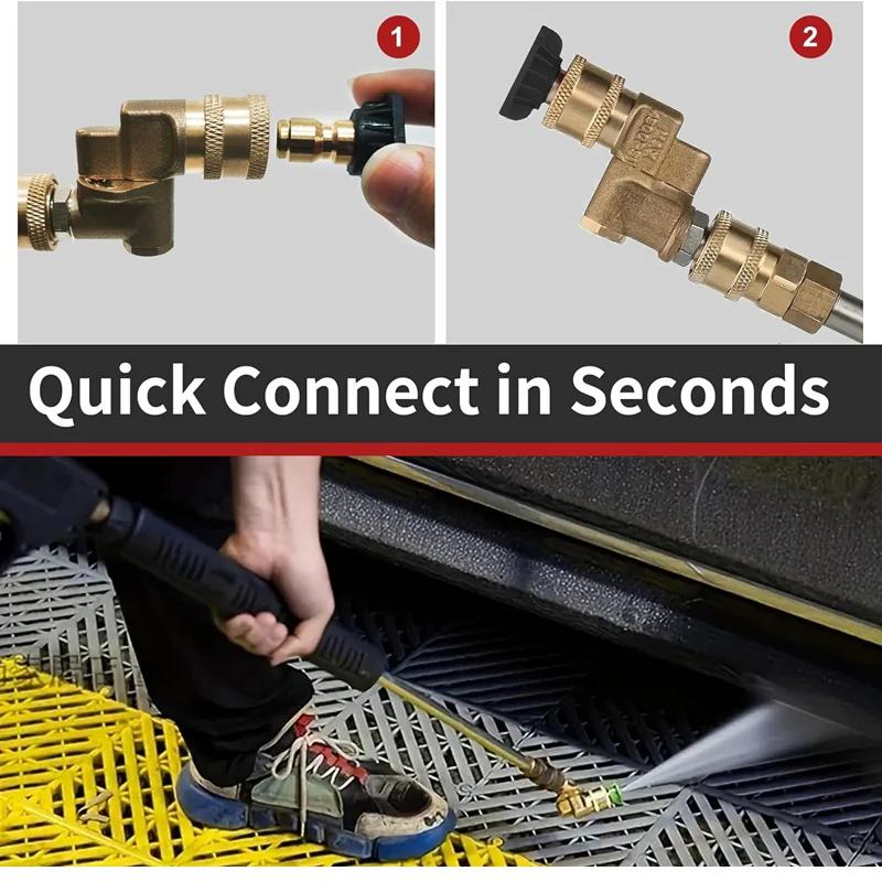180° Pivoting Pressure Washer Coupler with 5 Angle Nozzle Tips, 1/4" Quick Connect Gutter Cleaner Attachment for Home Use