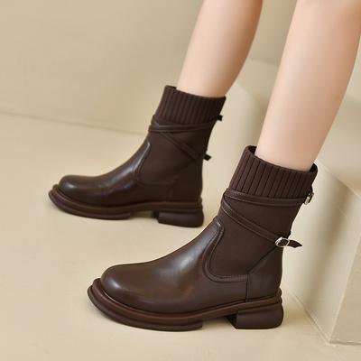 Martin Stiefel Kinder Herbst Winter Herbst Kurze Stiefel Damen Sockenstiefel Dicker Absatz Dünne Stiefel Kleine Stiefeletten