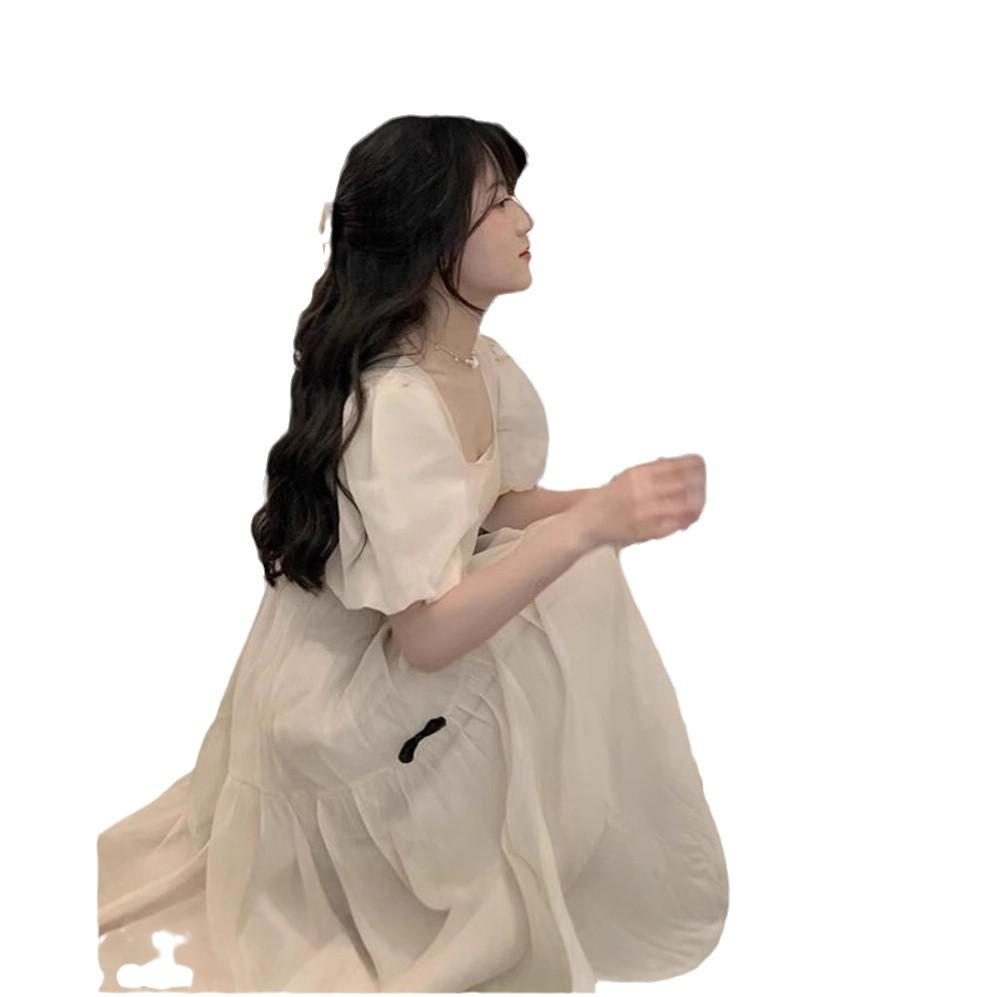 French Retro Puff Sleeve Midi Dress - Summer 2024