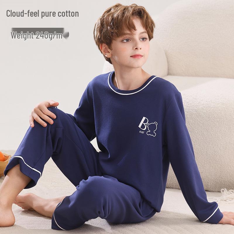 2026 Boys' Long Sleeve Pajama Set for Teens - Spring & Autumn Homewear