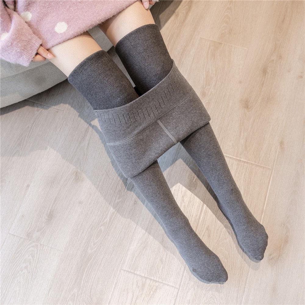 Women's Imitation Cashmere Plus Size Fleece Lined Thickened Ribbed High Waist One Piece Thermal Pantyhose Leggings with Hip Lifting Effect