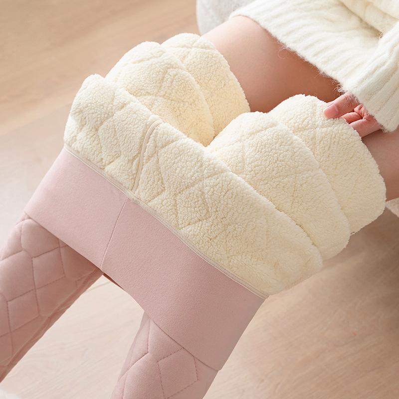 Cotton Pants Female Padded and Thickened Winter Outside Wearing De Down Bottoming Pants High Waist Lamb's Wool Warm Pants