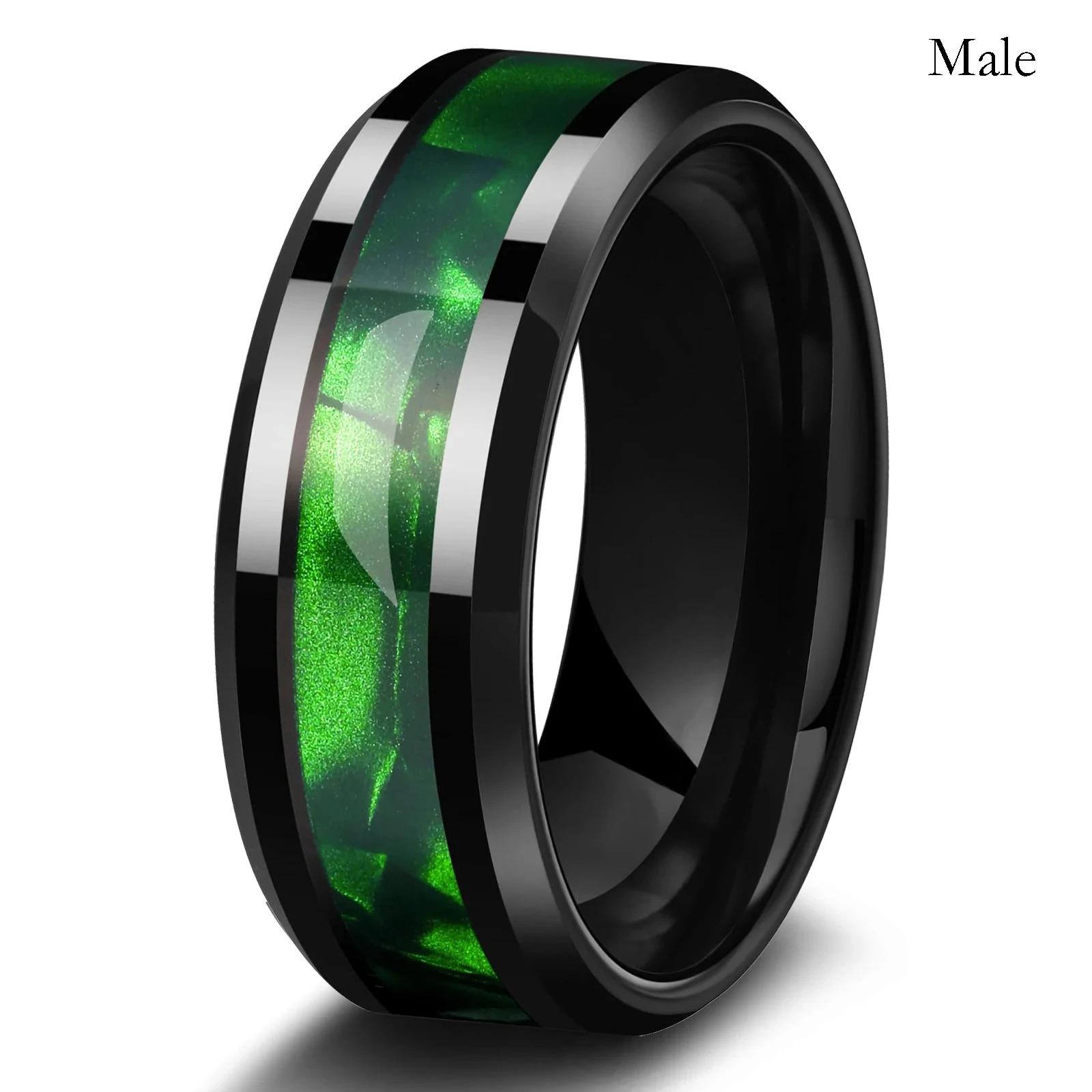 Modische Partnerringe Romantische Damen Herz Grün Strass Zirkonring Herren Edelstahl Abalone Muschelring Hochzeitsschmuck 9