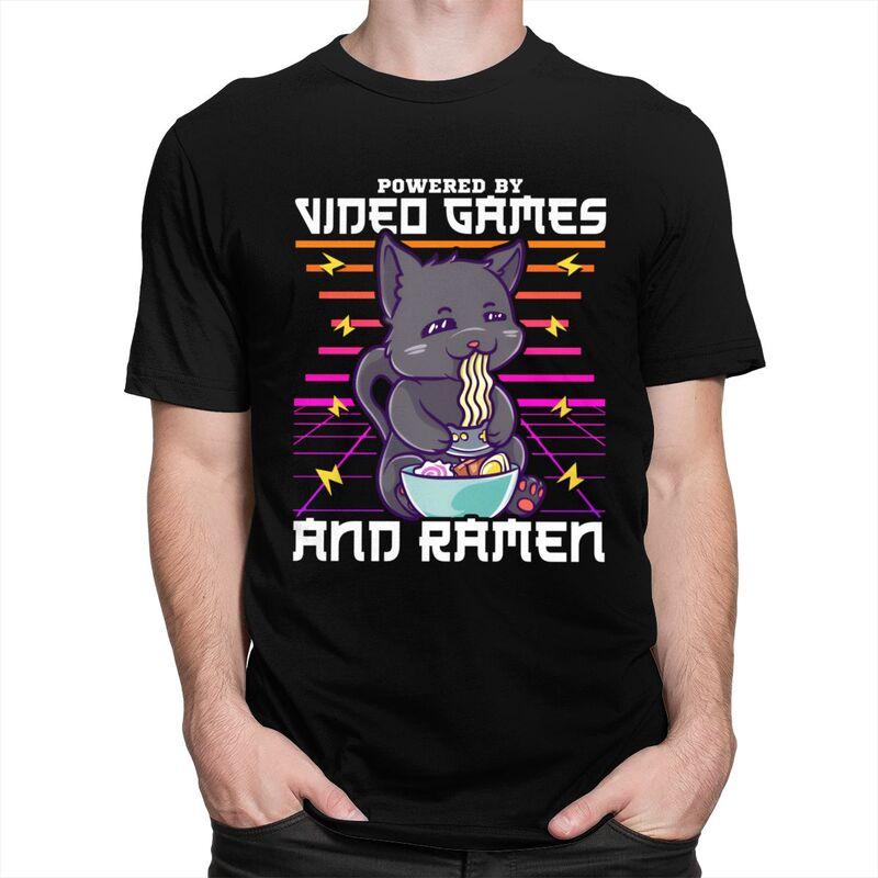 Powered By Video Games Ramen Anime Cat T Shirts Men 100 Cotton Tees Fathers Day Gift Tshirts ShortSleeve Tshirt Clothes