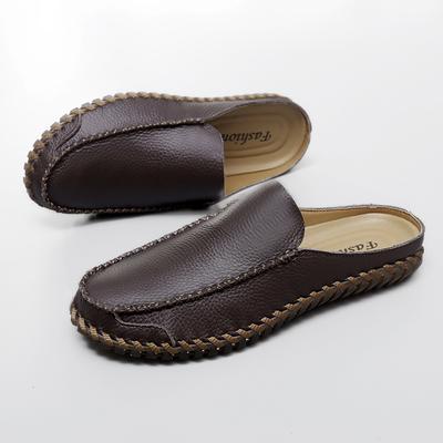 Fashion Genuine Leather Men Muller Shoes Cowhide Leather Loafers Shoes for Men New Trend Male Half Drag Slippers Leisure Walk Lazy Flats