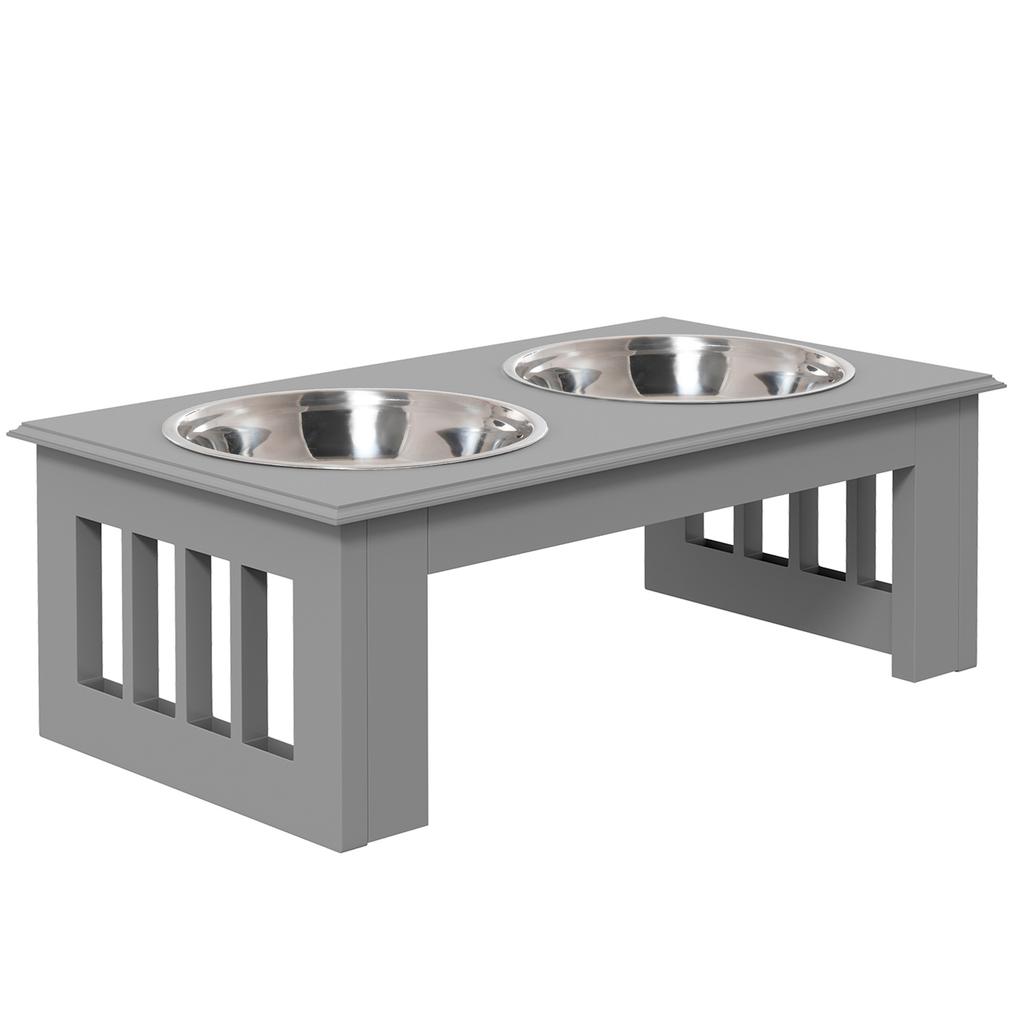 Raised Dog Feeding Bowls with Stand, Stainless Steel for Extra Small and Small Dog, 44L x 24W x 15H cm - Grey