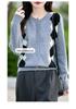 Women's Wool Color Block Diamond Cardigan, Round Neck Knit Sweater for Autumn and Winter.