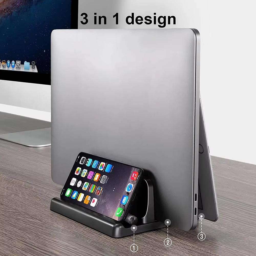 Support d'ordinateur portable de bureau 4 en 1 Vertical Gain de place sur le bureau Facile à placer Accessoires d'ordinateur Largeur extensible Rangement de bureau